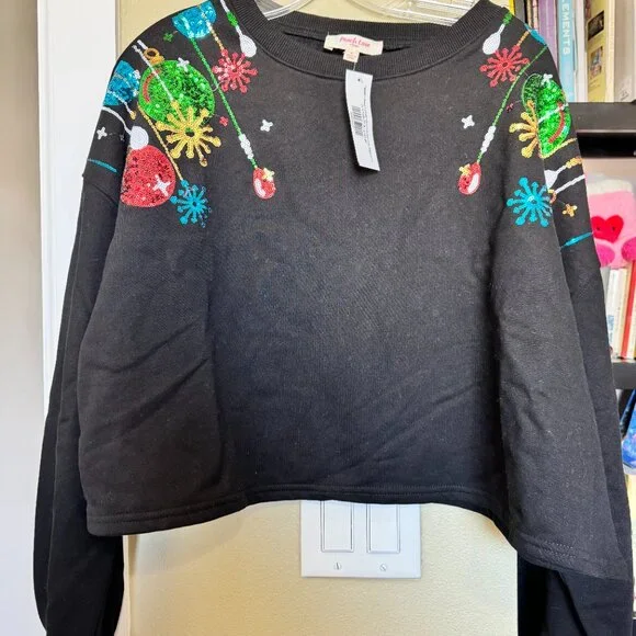 NWT Peach Love Christmas Ornament Crop Sweatshirt - Picture 5 of 5